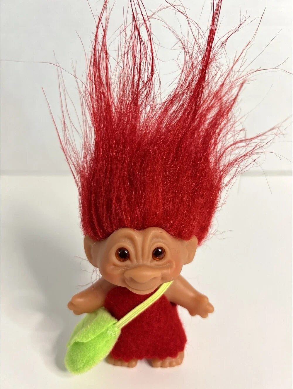 Vintage 2005 Troll Doll Good Luck Dam Red Hair with Green Purse 3” H